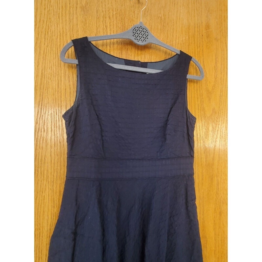 J Crew Navy Blue Sleeveless Dress Cotton Seersucker Fit & Flare Lined sz 8 - Picture 2 of 16